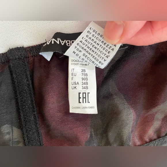 DOLCE&GABBANA Red Black Floral Silk Logo Band Balconette Bustier Push Up Bra 2B - Picture 6 of 6